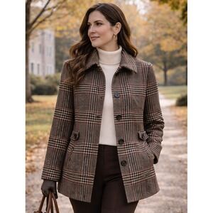 Vtg Talbots Womens Wool Plaid Jacket Size 16P Old Money Dark Academia Preppy